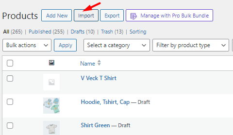 select Import button for WooCommerce duplicated product