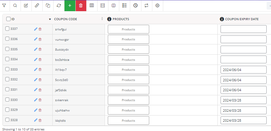 Display selected column in the coupons table