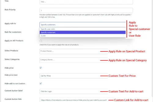 Hide price and add-to-cart add rule form