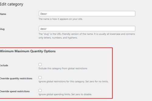 Min and max quantity and spending limits for specific WooCommerce product category