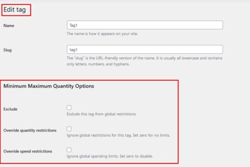 Min and max quantity and spending limits for specific WooCommerce product tag