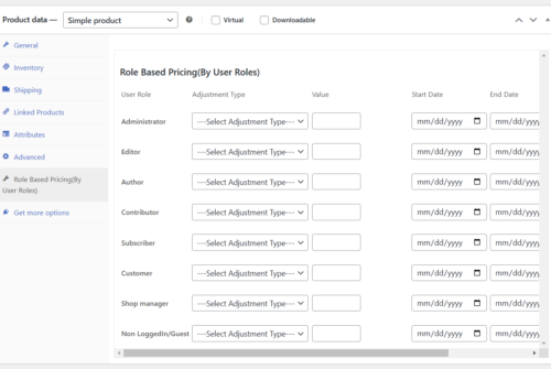 Role-based pricing based on user role on simple products