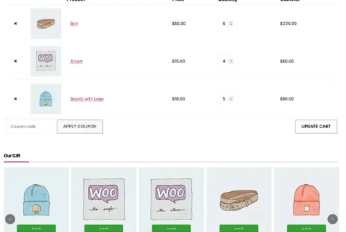 Available gift products can be shown as carousel view on WooCommerce checkout page