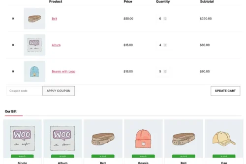 Available gift products can be shown as grid view on WooCommerce checkout page