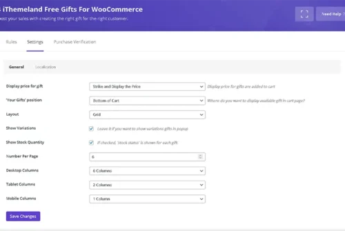 WooCommerce free gift product plugin setting page