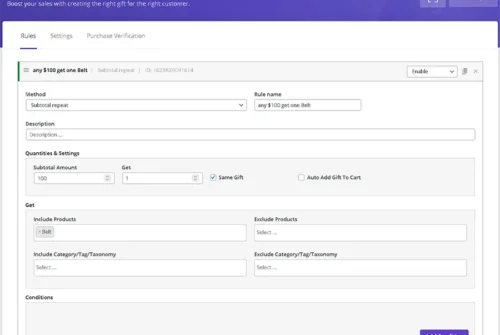 In WooCommerce gift product plugin plugin you can set subtotal method for giveaway gift products. This mean customer giveaway gifts based on cart subtotal and repeat this with more values.