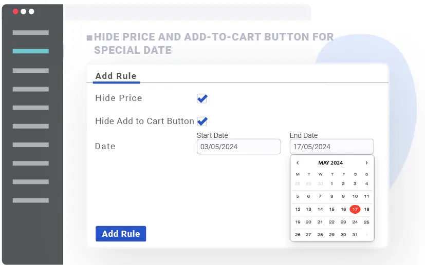 hide price and add to cart button for special date