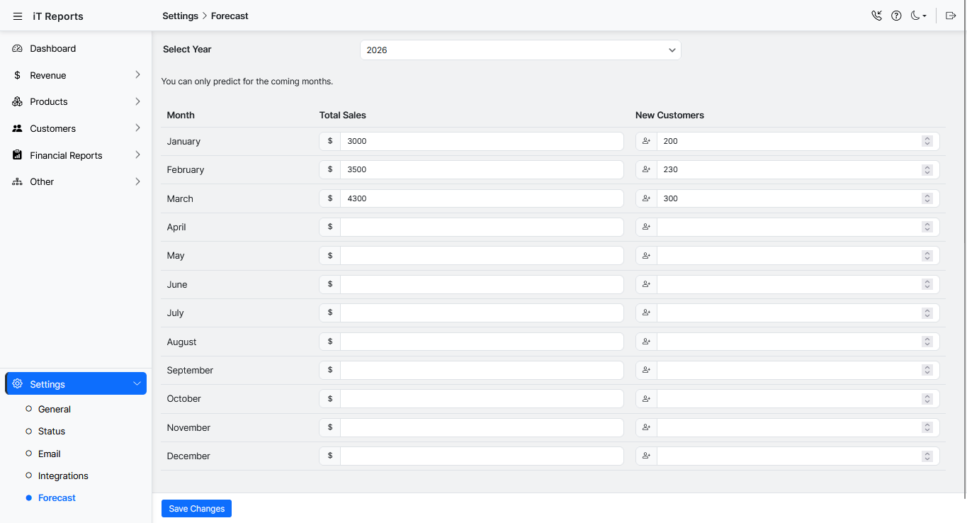 Forecast sales and customers with flexible Advanced Report settings.