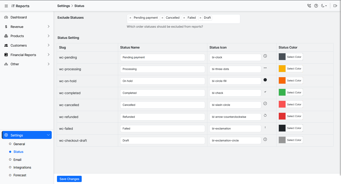 Manage and customize order statuses directly in Advanced Report.