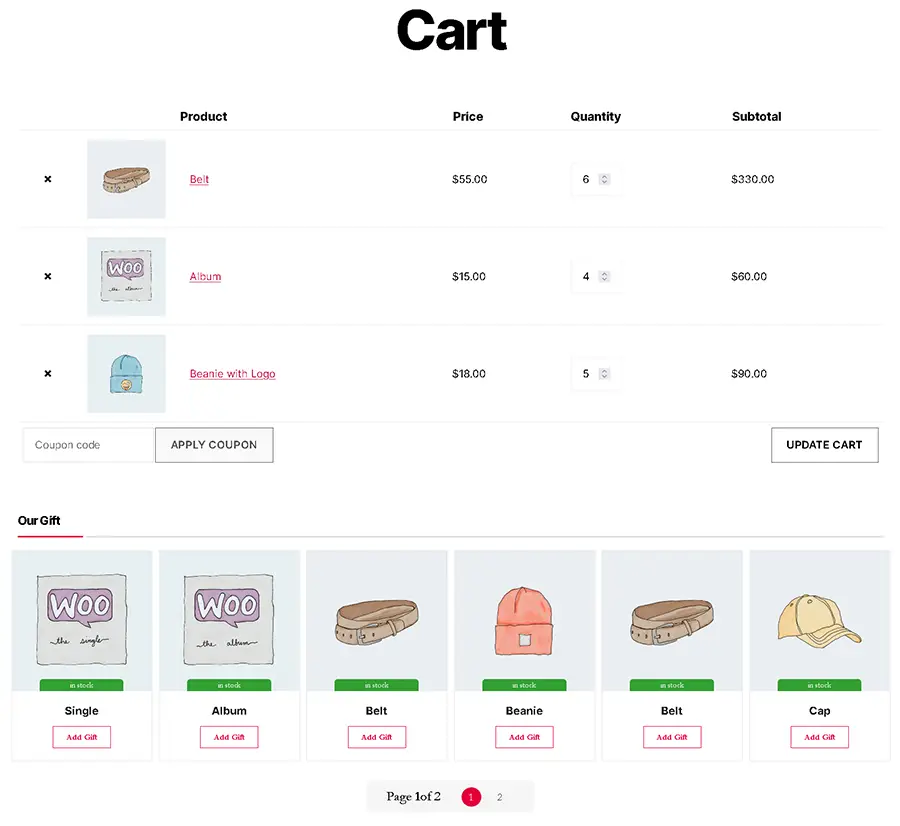 Available gift products can be shown as grid view on WooCommerce checkout page