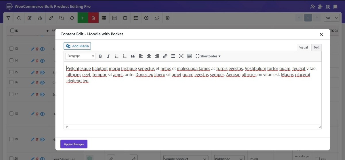 Bulk edit product description
