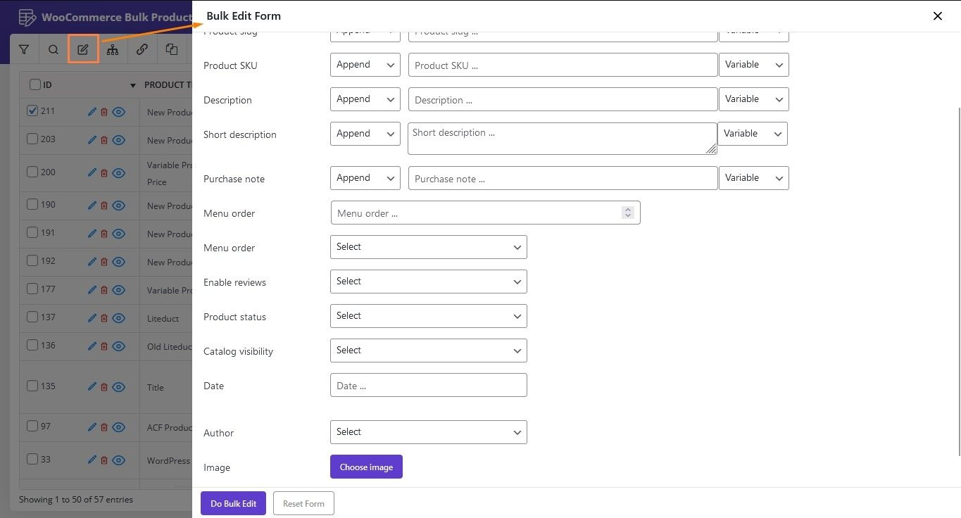 Bulk editing on all the fields of WooCommerce product