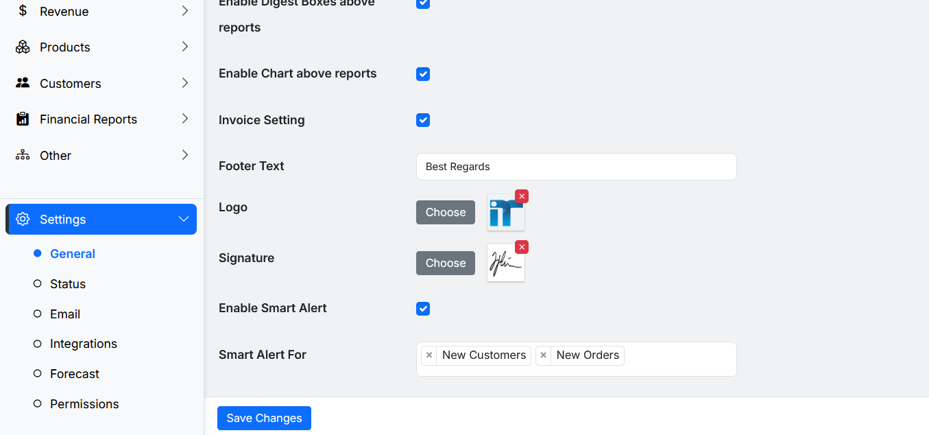 PDF Invoice generator main settings