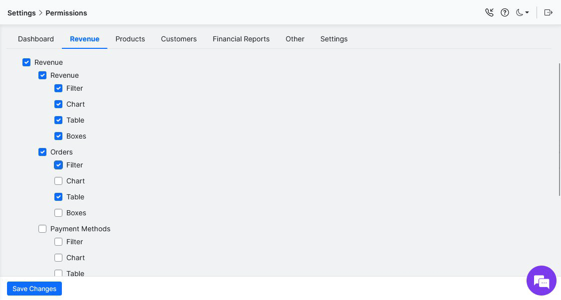 Limit access to each report section (filters, charts, tables, and boxes)