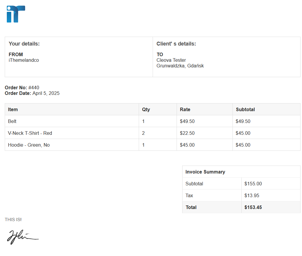 Generated invoice sample