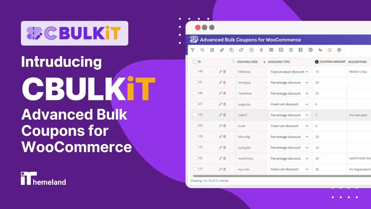 CBULKiT - Bulk Edit WooCommerce Coupons pluin by ithemeland youtube thumbnail banner