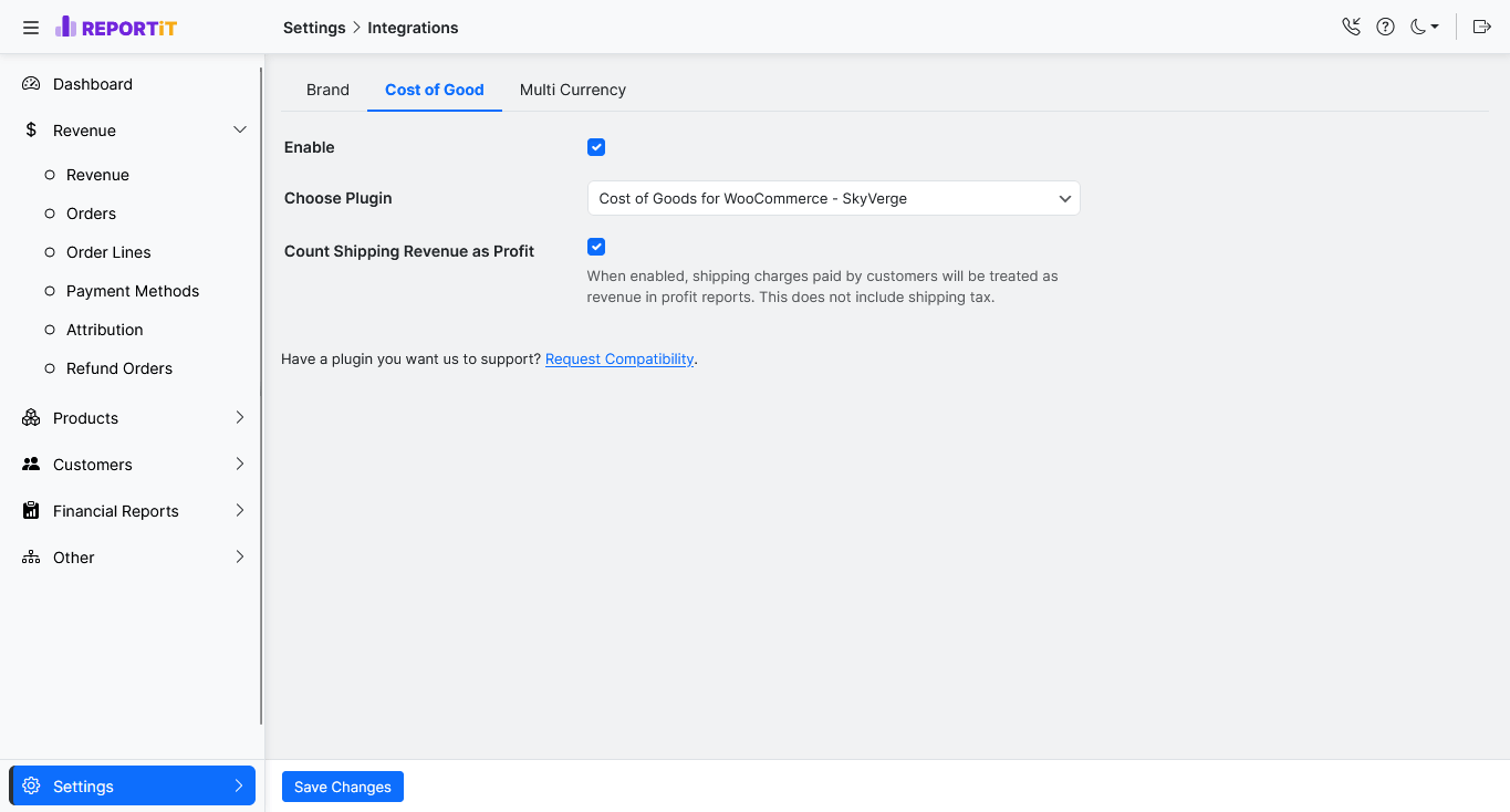  Choose your preferred COGS plugin and let REPORTiT accurately calculate profit and profit margins