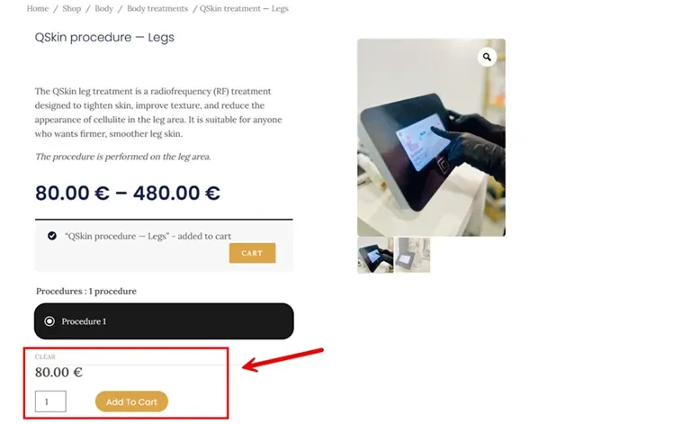 Add one treatment in your cart