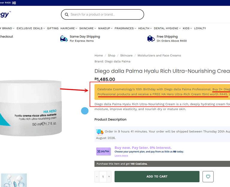 Display custom message on product page about running promotions