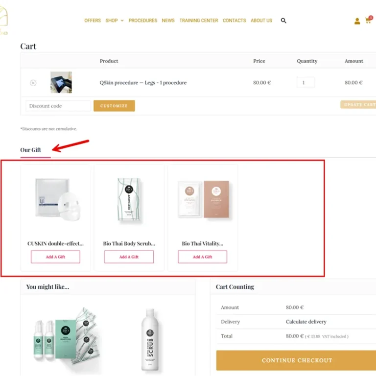go to cart page and choose the gift 