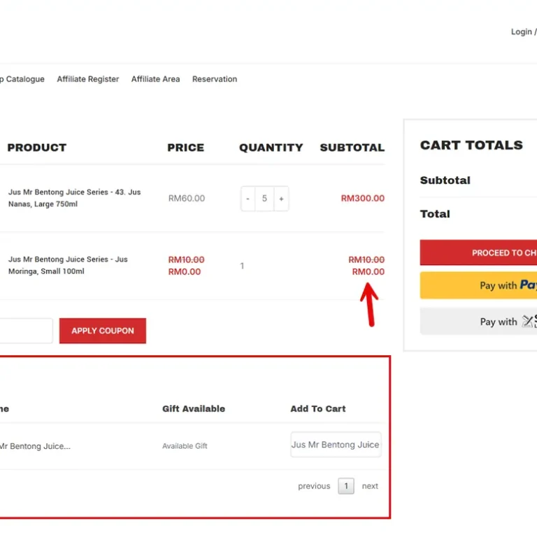 Select and add the gift in your cart