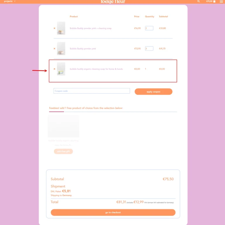 Added gift to cart resukt